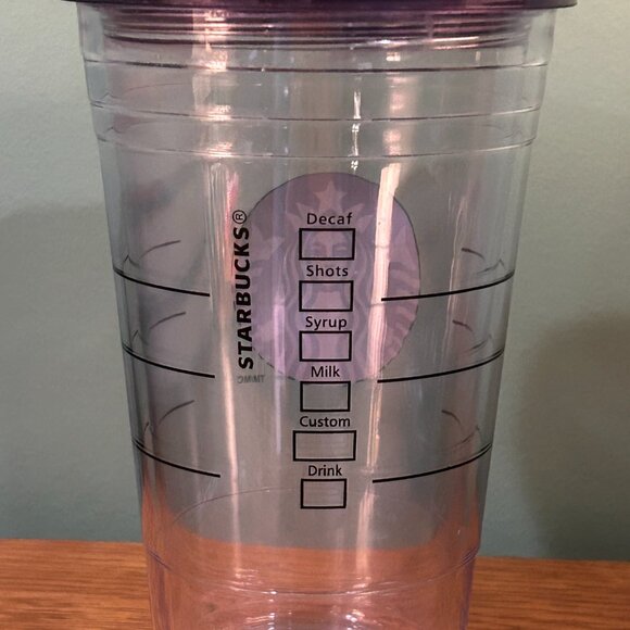 STARBUCKS CLEAR 16 OZ CUP PURPLE LID GENTLY USED - Picture 4 of 6